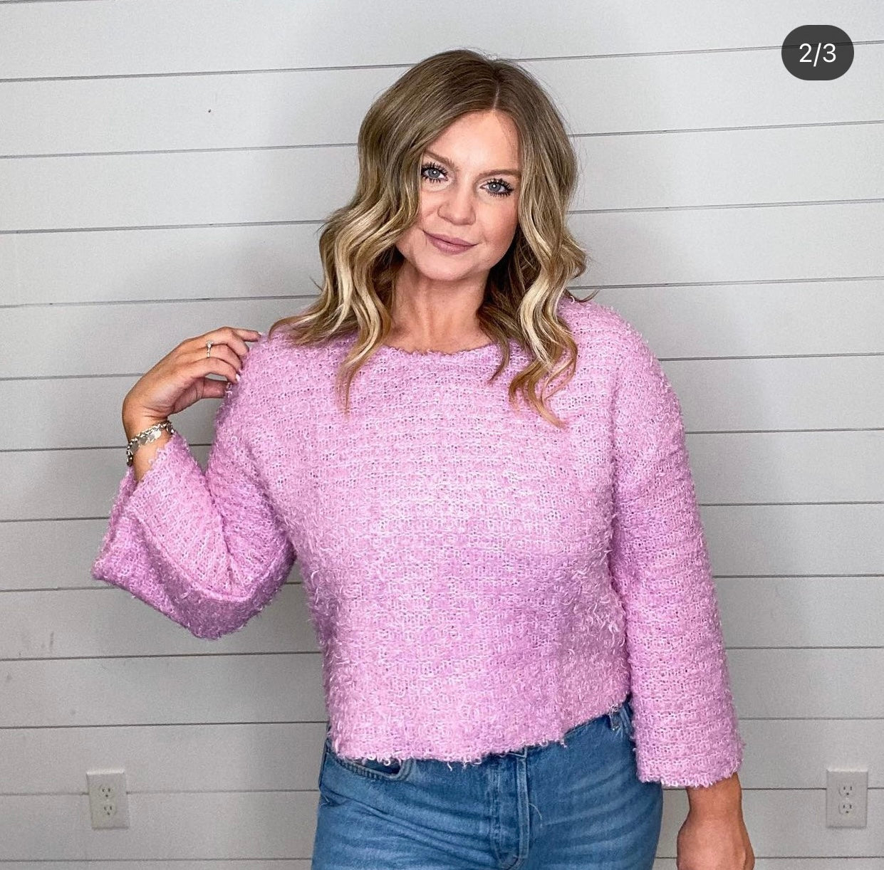 Pink fuzzy crop clearance sweater